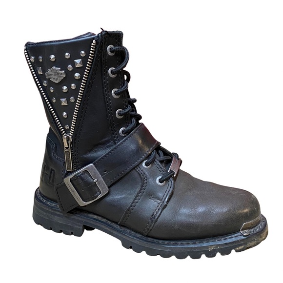 Harley-Davidson Black Leather Studded Mindy Motorcycle Biker Boots Size 6.5 - Picture 1 of 16